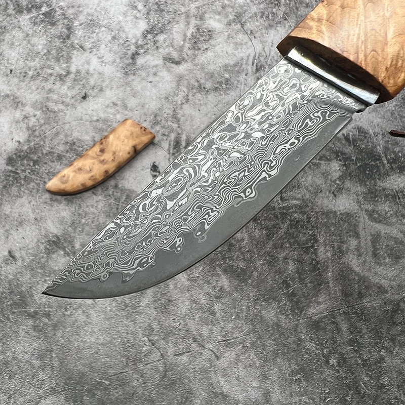 Switzerland Damascus VG10 Steel outdoor hunting knife White Shadow Wood Outdoor Camping knife Jungle EDC tool knife