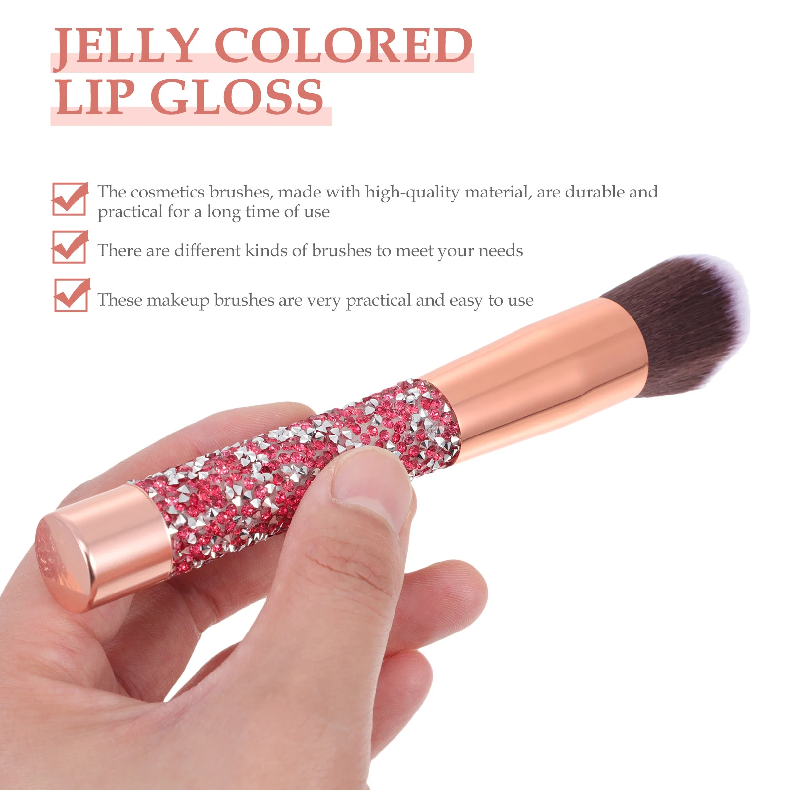 1 set di pennelli per trucco con diamanti, manico in strass, setole morbide in fibra artificiale, portatili per fard viso, ombretto, polvere sciolta