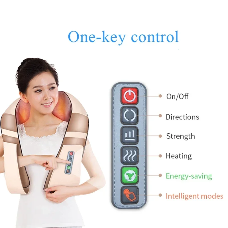 12 Massage Balls U Shape Electric Shiatsu Kneading Back Neck Shoulder Body 4D Infrared Heating Massager Car Home Relax