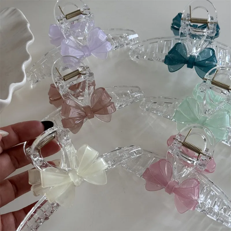 Jelly-colored Bow Transparent Large Grab Clip Women\'s New Korean Style Hairpin Fashion Shark Clips Girls Hair Accessories