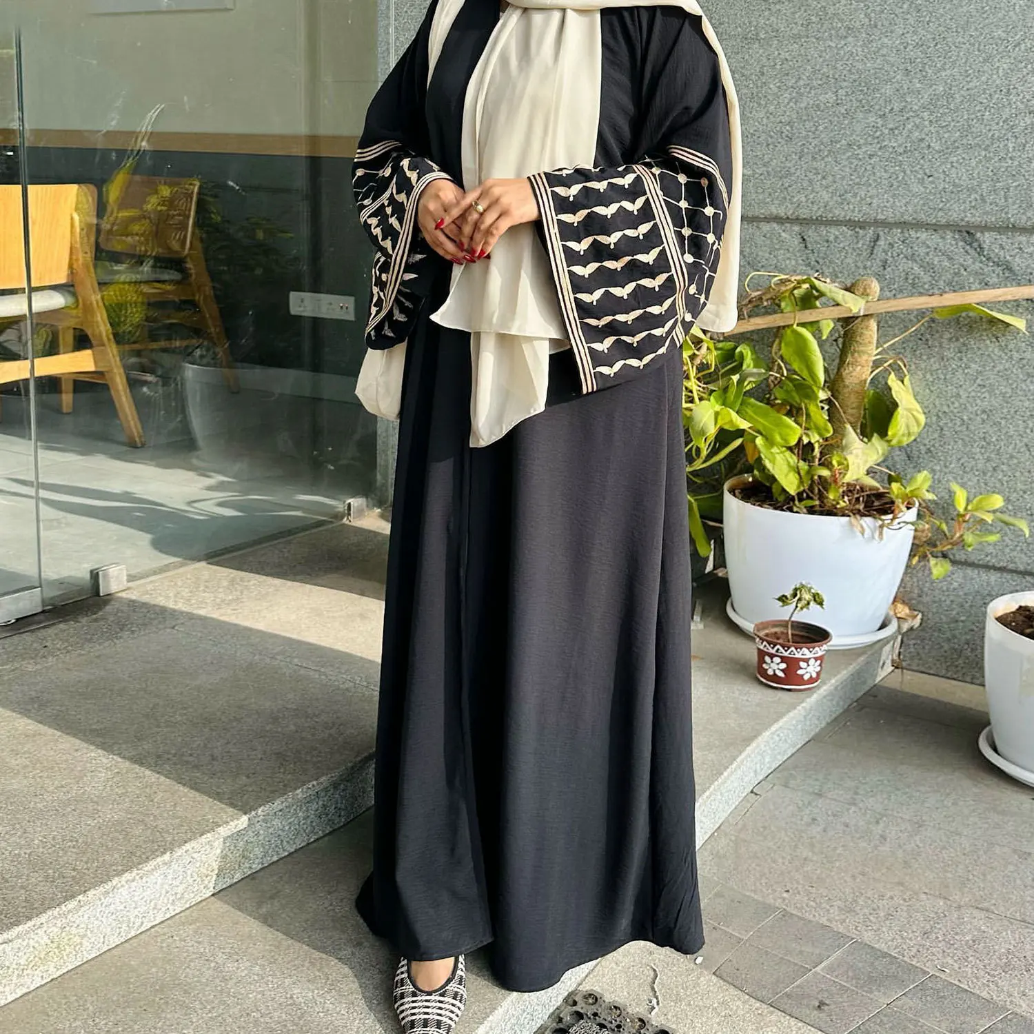 Keffiyeh Embroidery Open Abaya Kimono Cardigan Muslim Abayas for Women Dubai Luxury Islam Clothes Kaftan Hijab Dress Ramadan Eid