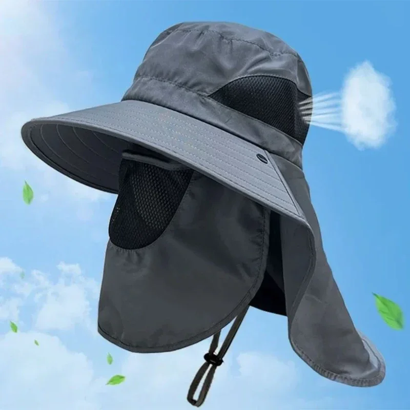 

Summer Sun Hats Outdoor UV Protection Breathable Fisherman Fishing Cap Camping Hiking Visor Bucket Hat Neck Flap Hat