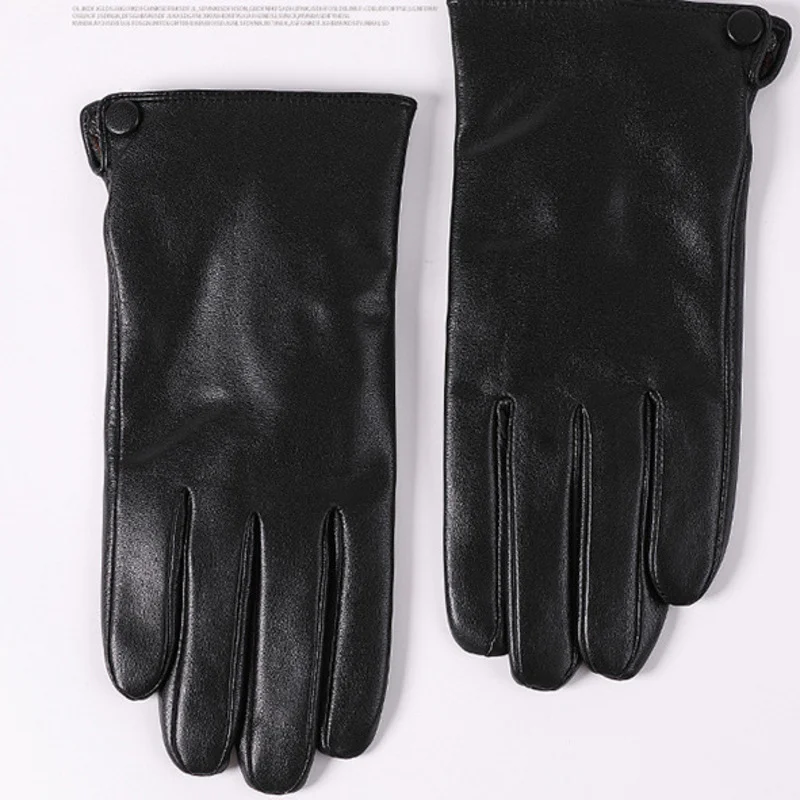 Men\'s Goat Skin Touch Screen Gloves Autumn Winter Driving Cycling Leather Mittens Driving Protection Thin Style Thickened