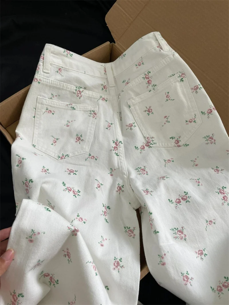 Broken Flower Straight Jeans Women's Spring Summer New Thin Loose Cover Casual Wide Leg Wide Leg Pants High Waist Female Jeans