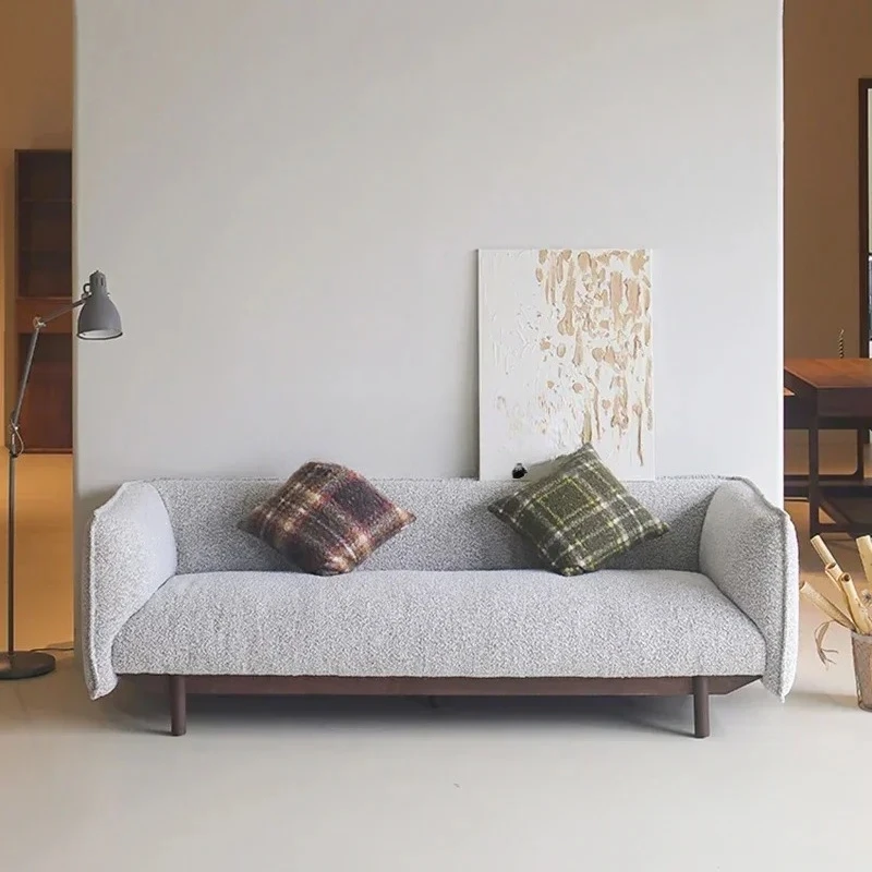 

11XZZNordic Italian minimalist solid wood fabric sofa living room three-person small apartment Japanese cream style