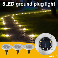 4Pcs Solar LED Ground Plug Lights Outdoor Garden Floor Lamps Warm Lighting for Yard Fences Stair Step Lawn Pathway Lights Decor