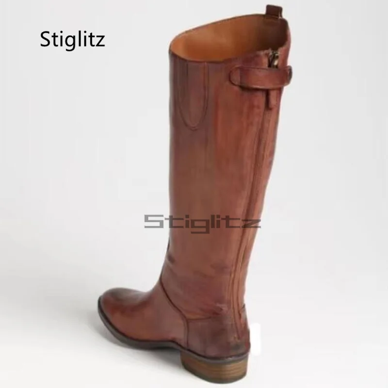 

Genuine Leather Riding Boots for Men Metal Decor Knee High Western Boots Handmade Back Zip Knight Long Boots Winter Shoes Male