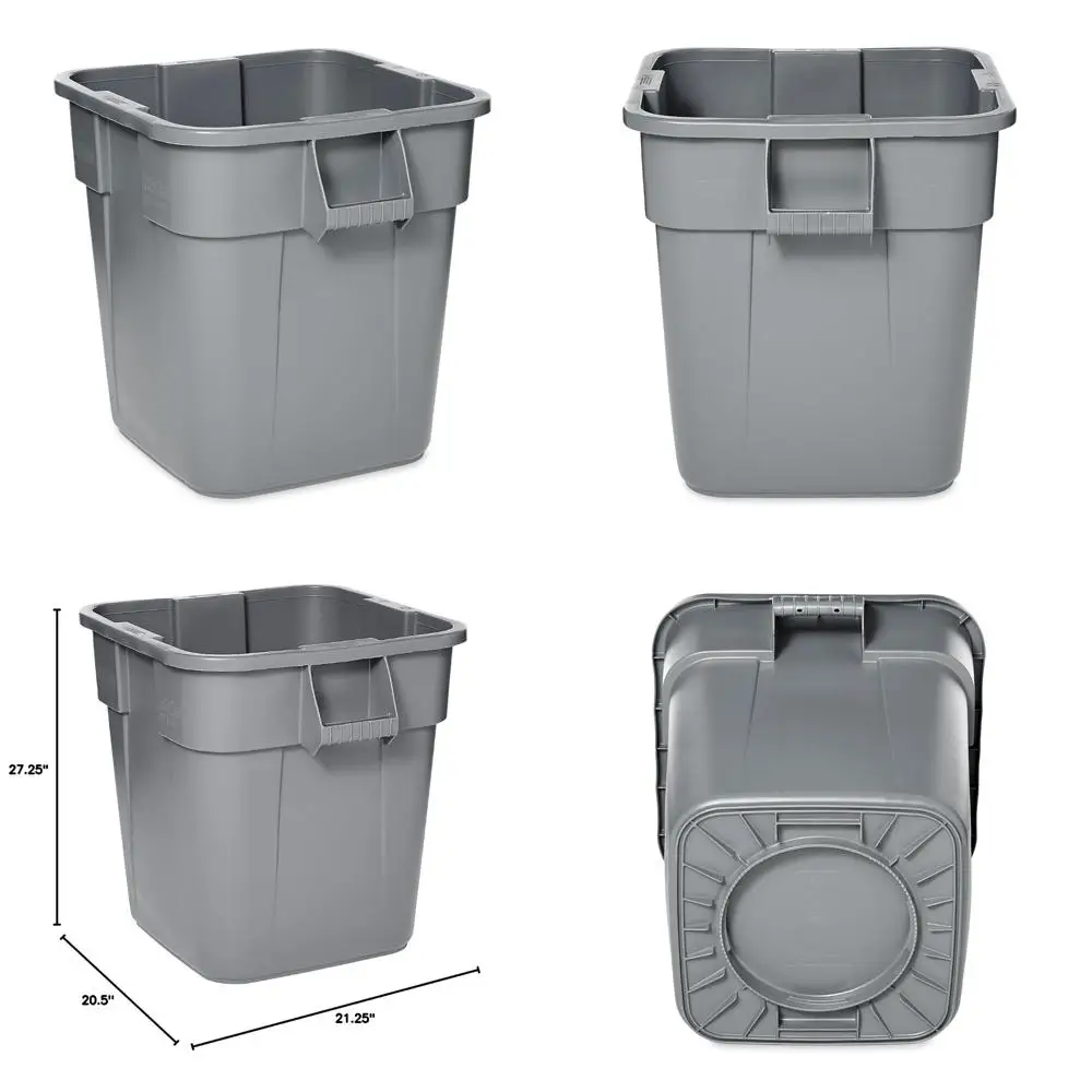 

Square LLDPE Brute 28-Gallon Trash Can without Lid, Gray, Suitable for Restaurants, Garages, Offices, Mailrooms, Classrooms