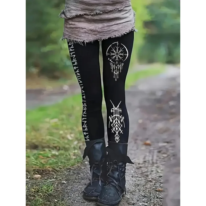 Celana wanita legging nyaman gaya bohemian etnik kasual dengan pinggang elastis motif bulu bernapas nyaman untuk gaya jalanan.