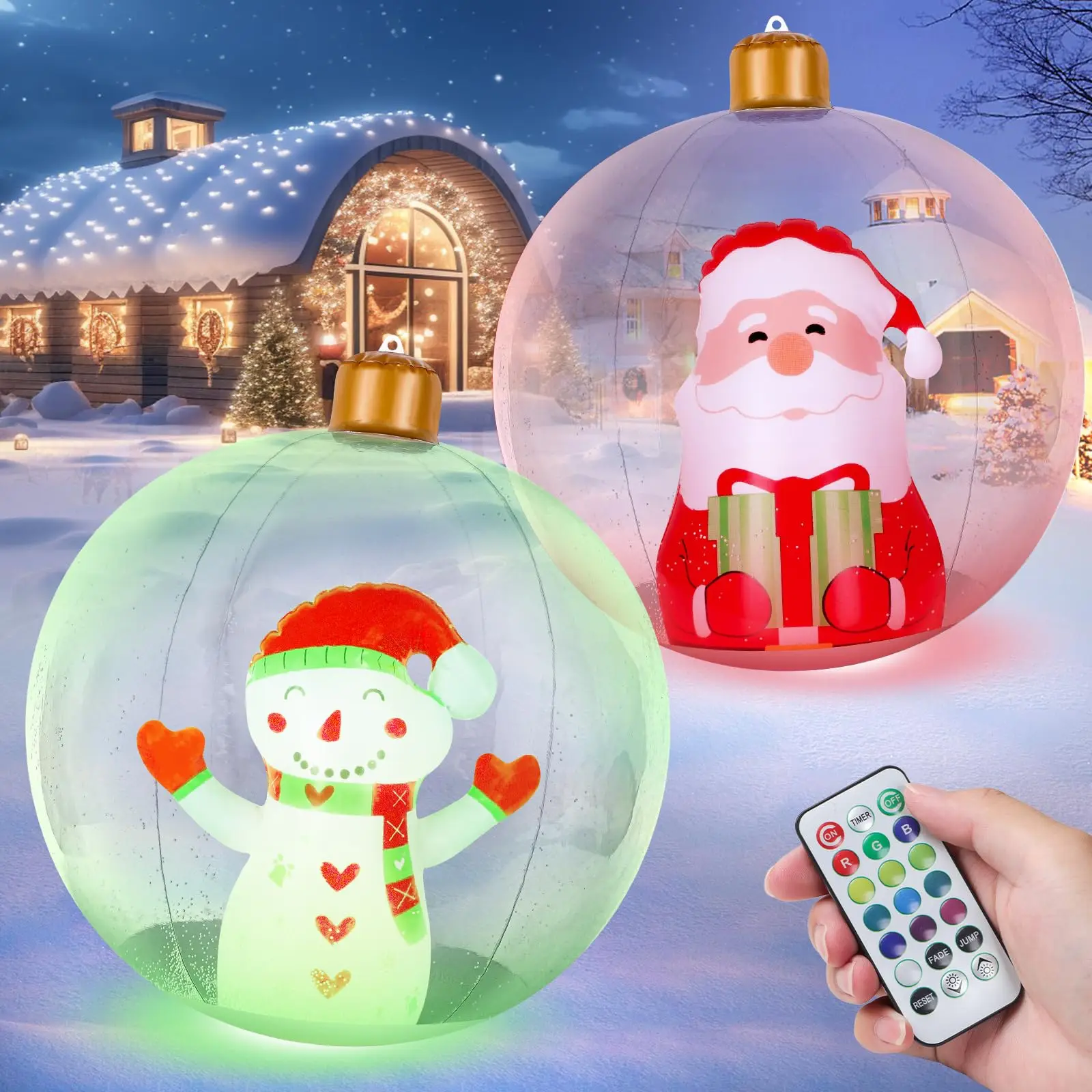 

Large Christmas Balls Outdoor Decor 2Pack,Light Up Giant Christmas Ball Snowman Inflatables,Xmas Blow Up Santa Ball with LED