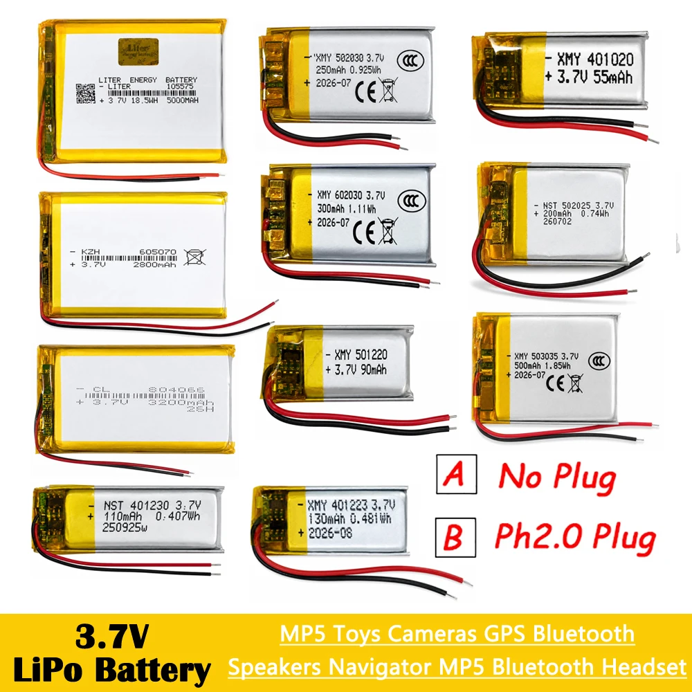 3.7V Lipo Battery Rechargeable Lithium Li-ion Battery 3.7V for PS4 Humidifiers GPS Navigation Bluetooth Speaker MP3 MP4 Toys