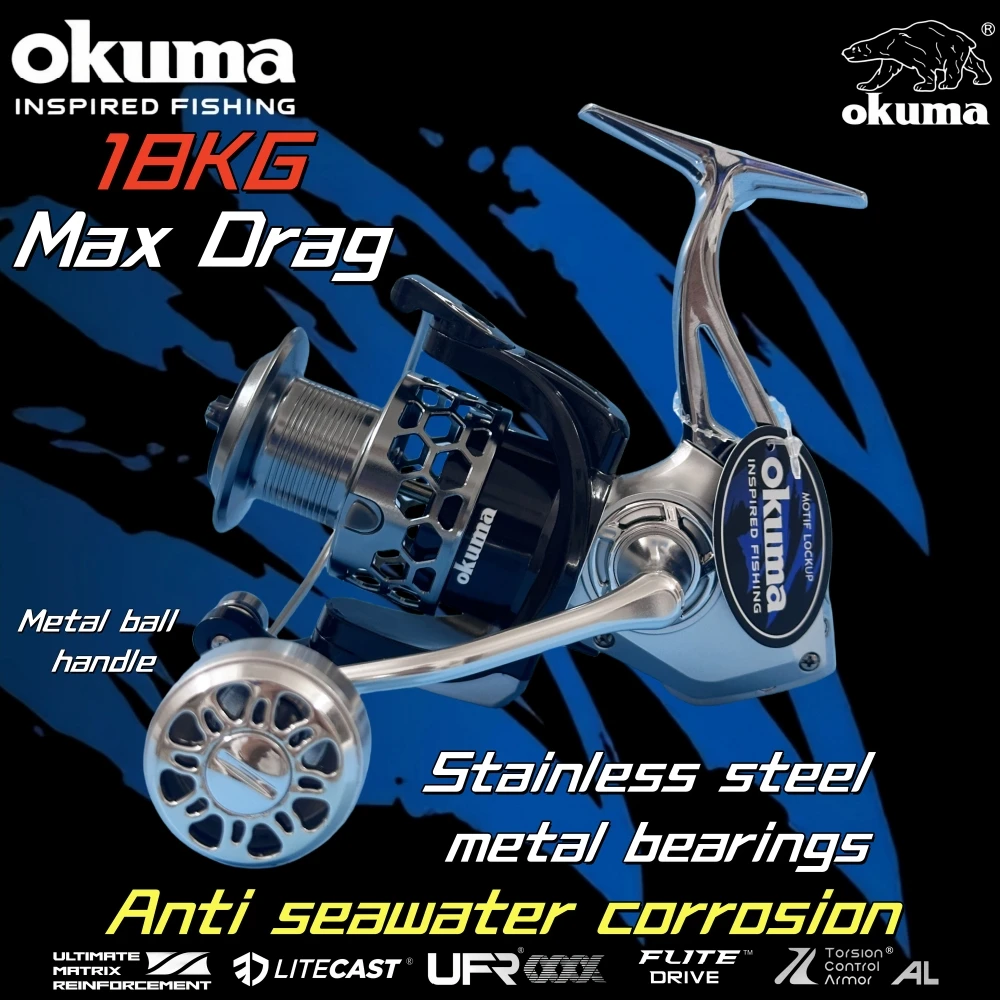 Imagem -02 - Okuma-carretéis de Pesca de Alto Desempenho Carretéis de Giro Todo o Metal 18kg Max Drag14 Mais Rolamento 5.2:1 4.9:1gear Ratiogift Line