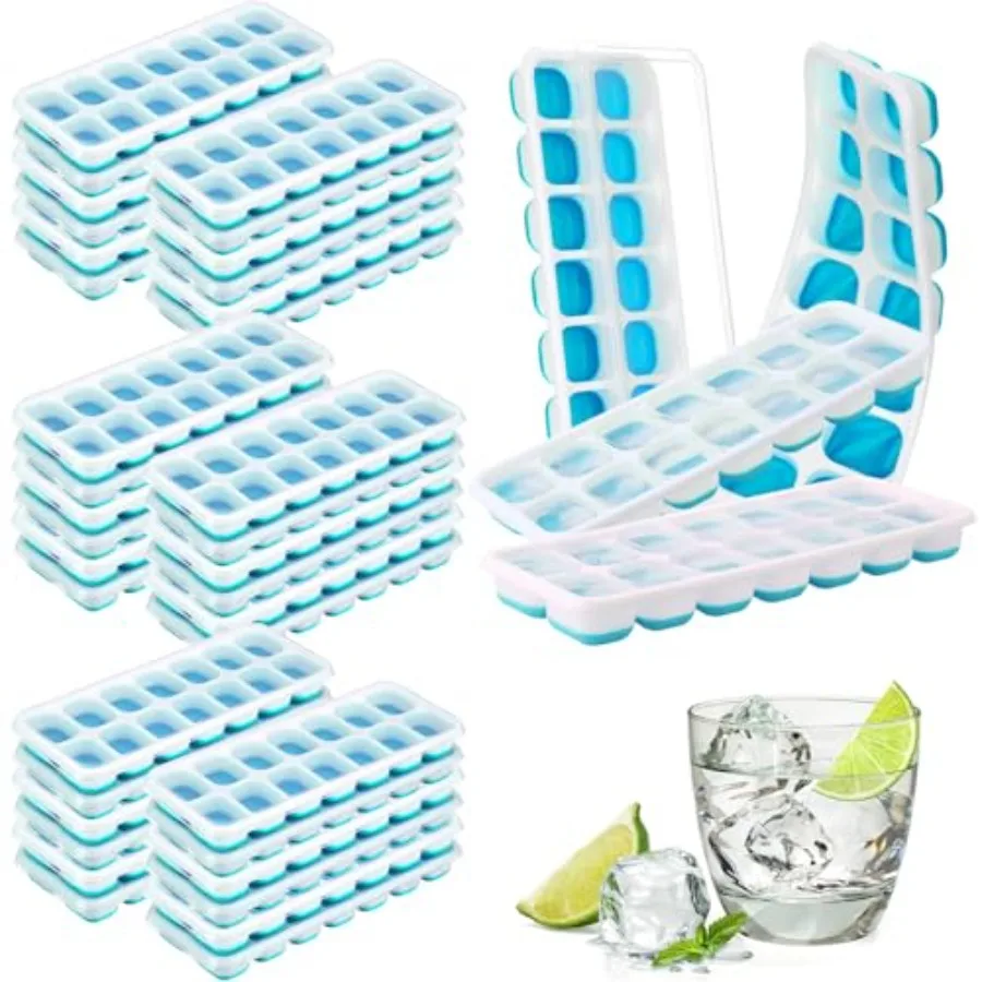 

36 Pack Ice Cube Trays Silicone Ice Tray for Freezer Flexible 14 Cube Molds Easy Release Stackable Trays with Lid for Drinks Co