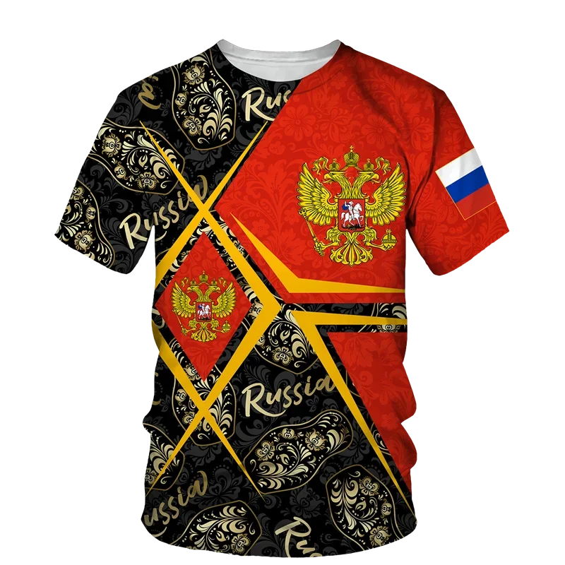 Rusya erkek tişört yaz rahat yuvarlak yaka rus bayrağı kısa kollu Tops Tees erkekler giyim boy T shirt Streetwear