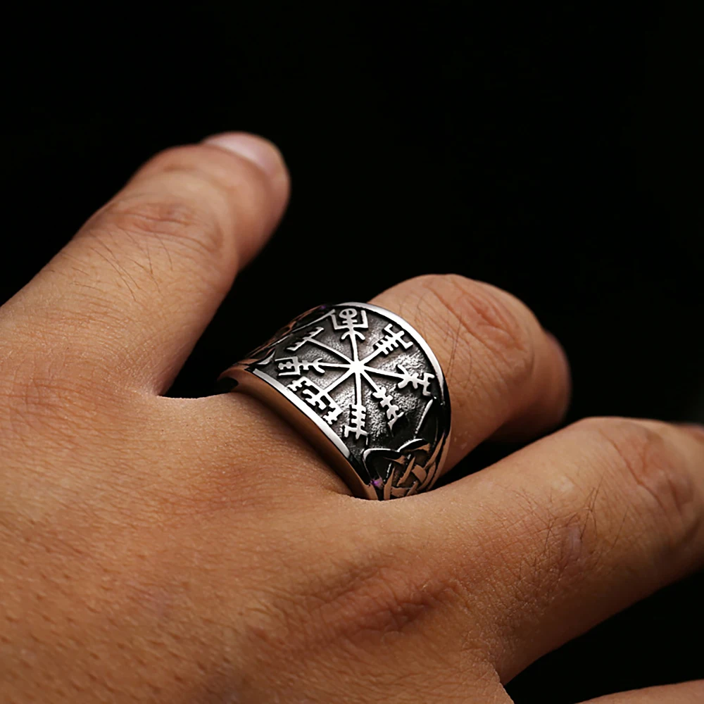 Vintage Nordic Viking Compass Rings Stainless Steel Punk Viking Celtics Knot Ring For Men Biker Amulet Jewelry Gift Dropshipping