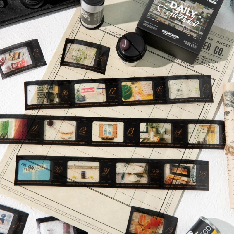 365pcs Camera One Day Series Retro Ins PET Date Label Stickers Creative Collage DIY Scrapbook Handmade Planner Supplies