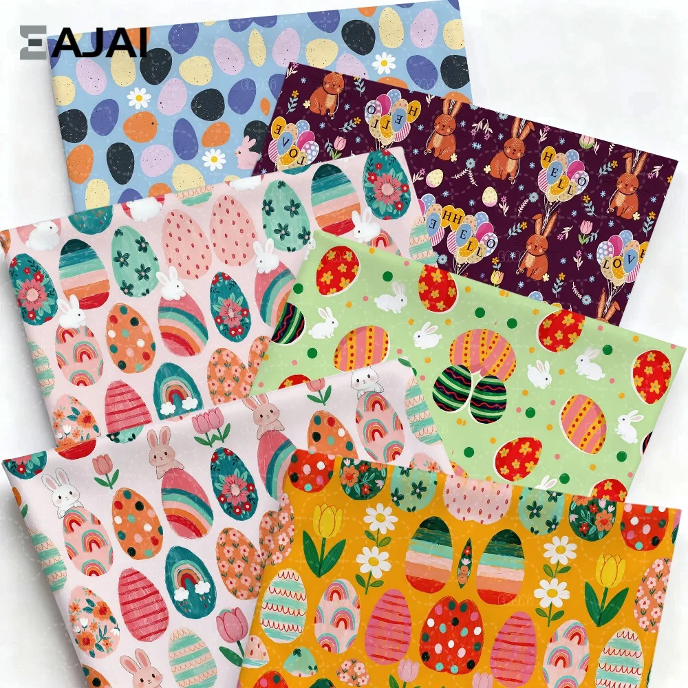 

Eajai Easter Egg Hunting Bunny Print 100% Cotton Fabric DIY Sewing Patchwork Quilting Handmade Tissus Tilda