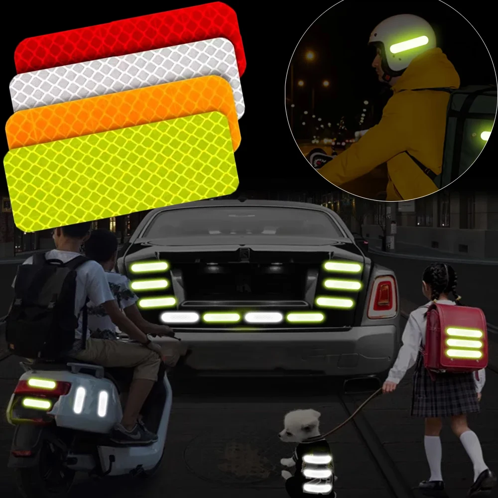 10Pcs Strong Reflective Stickers Car Reflector for Motorcycle Helmets Bikes Scooter Night Riding/Walking Reflective Warning Tape