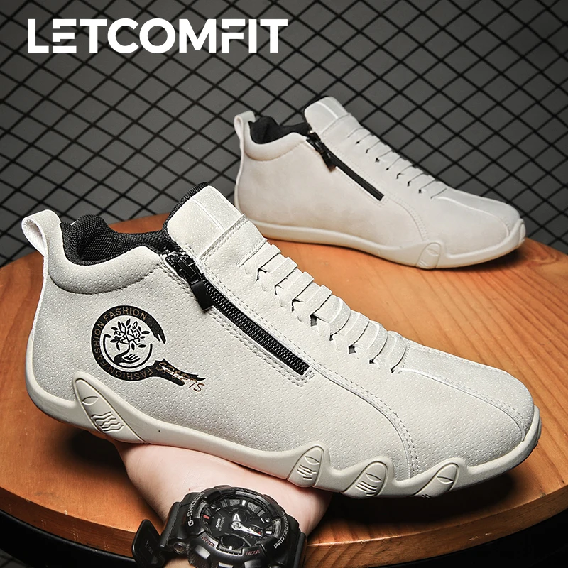 

LETCOMFIT Men's Casual Shoes Side Zipper Motorcycle Short Boots New High Top Trendy Sneakers Outdoor Soft Sole Walking Footwear