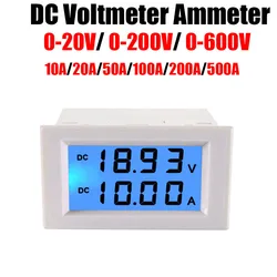 20V 200V 600V DC woltomierz amperomierz 20A 50A 100A 200A 500A monitorowanie baterii cyfrowy wyświetlacz LCD miernik napięcia prądu bocznik 12V