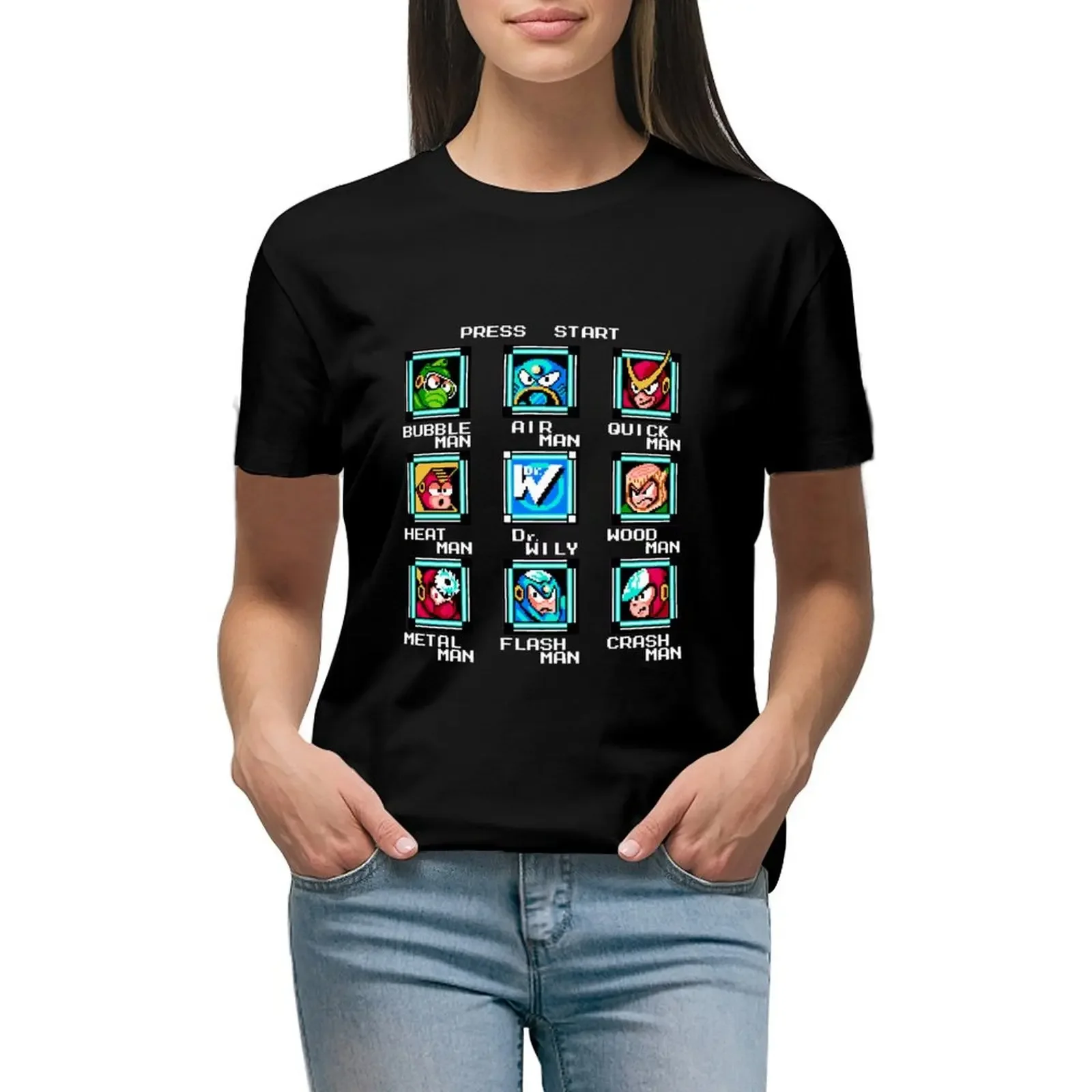 Megaman 2 stage select T-Shirt anime clothes Short sleeve tee hippie clothes designer clothes Women luxury