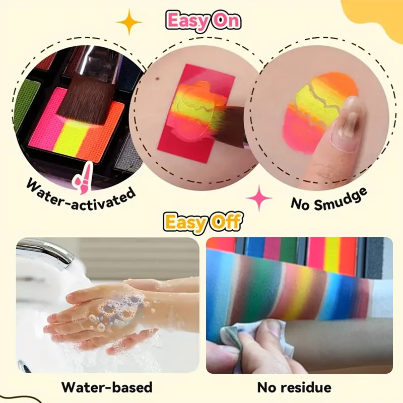 Juego de pintura corporal de 26 colores con pinceles y pegatinas, pintura corporal luminosa UV soluble en agua, arte para actuaciones en escenario, maquillaje