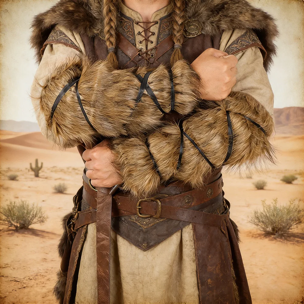 Manguitos Medievales de Piel Sintética para Hombre, Protectores de Brazo de Guerrero Vikingo, Muñequeras, Accesorio de Disfraz para Halloween