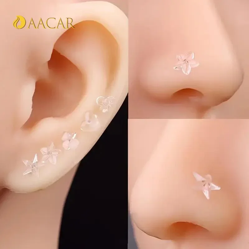 

5Pairs Mini Star Resin Ear Studs Transparent Anti-Allergy Earlobe Needling Jewelry Earrings for Women And Men