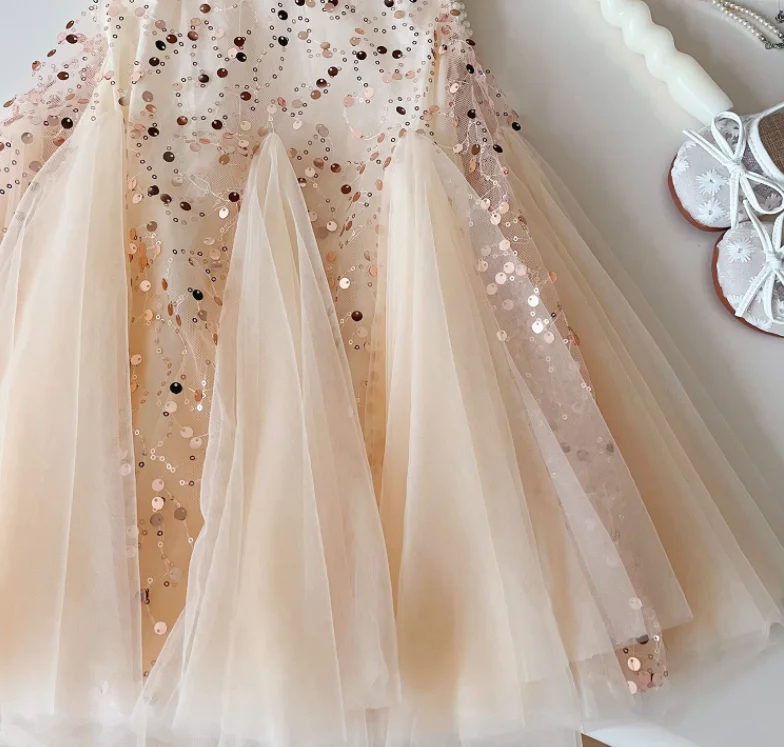 Vestito dalla maglia di paillettes delle neonate di estate al dettaglio, abbigliamento di modo dei bambini della principessa 2-7T