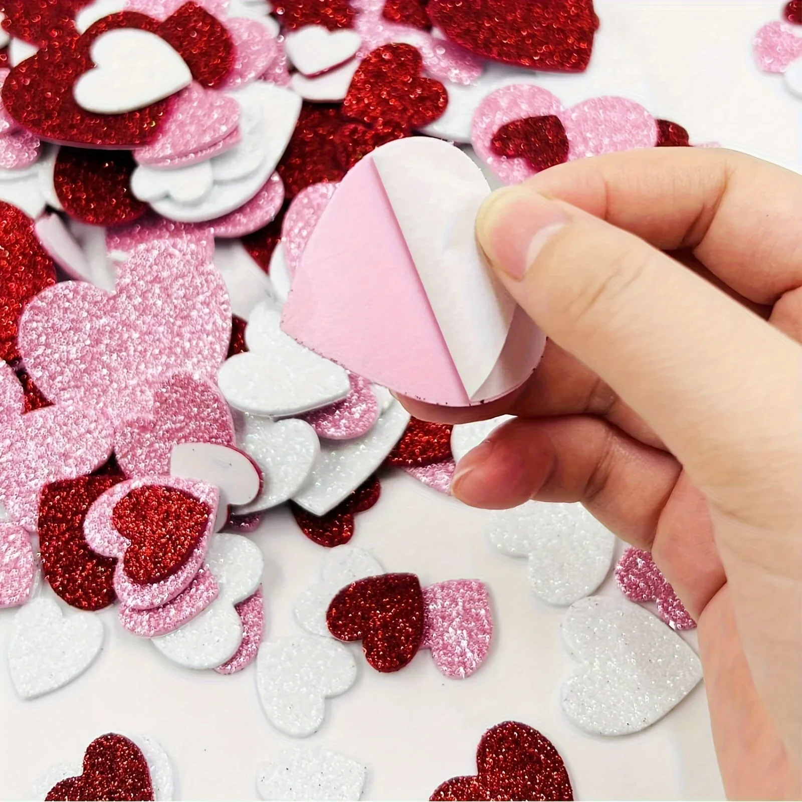 50pcs Foam Glitter Sticker DIY Love Heart Adhesive Sticker for Gift Box Bag Greeting Cards Party Decoration