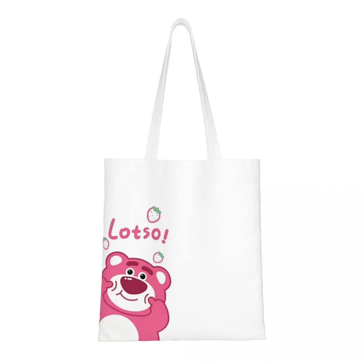 Lotso Strawberry Bear Toy Story Canvas Tote Bag Reusable Large Capacity Lots-o'-Huggin' Bear Casual Bag for Women Men