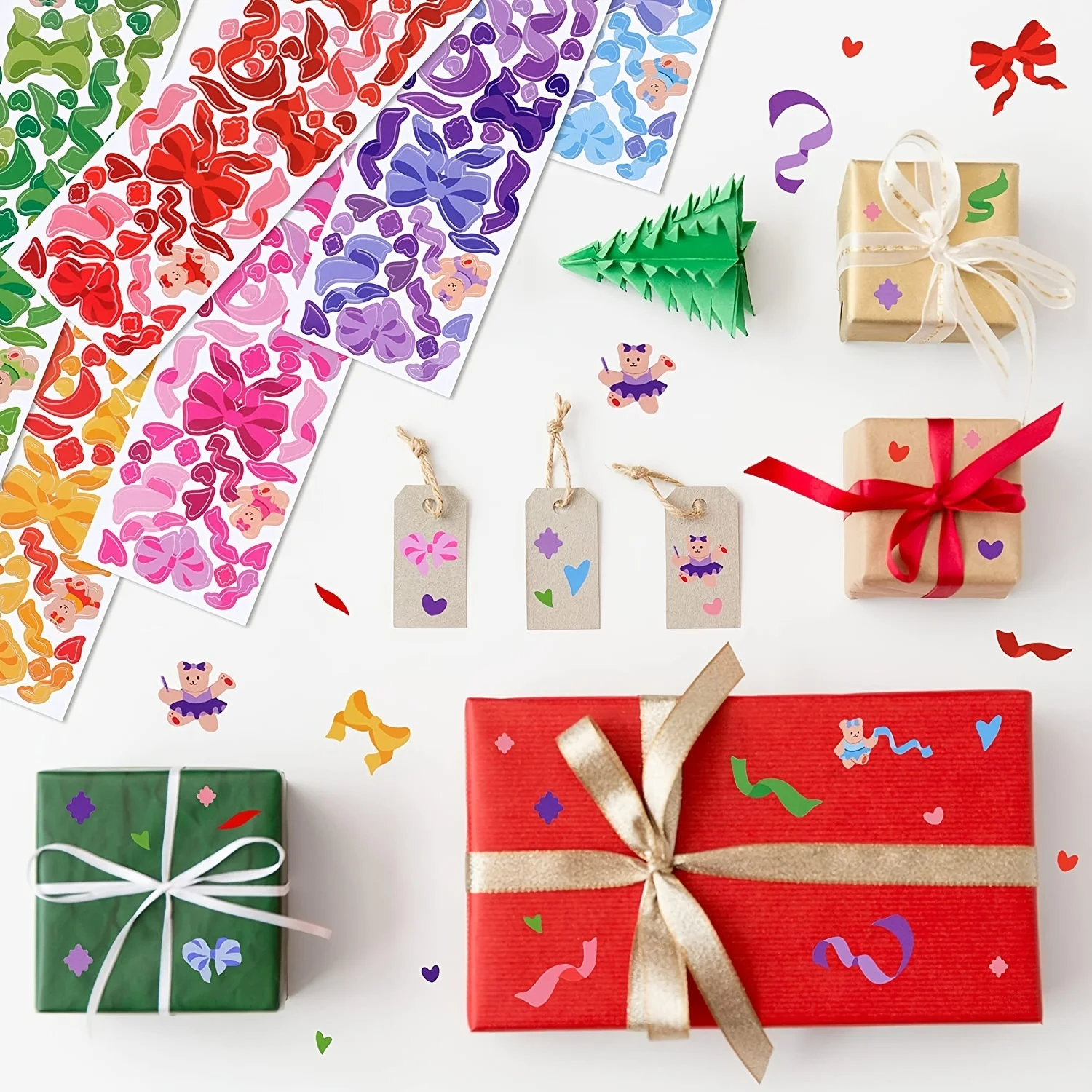 1pc Bling Cute Colorful Bow Ribbon Waterproof Decorative Stickers for Scrapbooking DIY Craft Notebook Journal Album Calendars