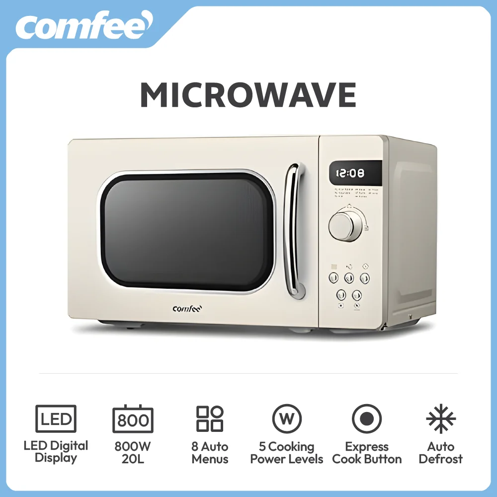 COMFEE 800w 20L Microwave Oven with 8 Auto Menus, 5 Cooking Power Levels, and Express Cook Button