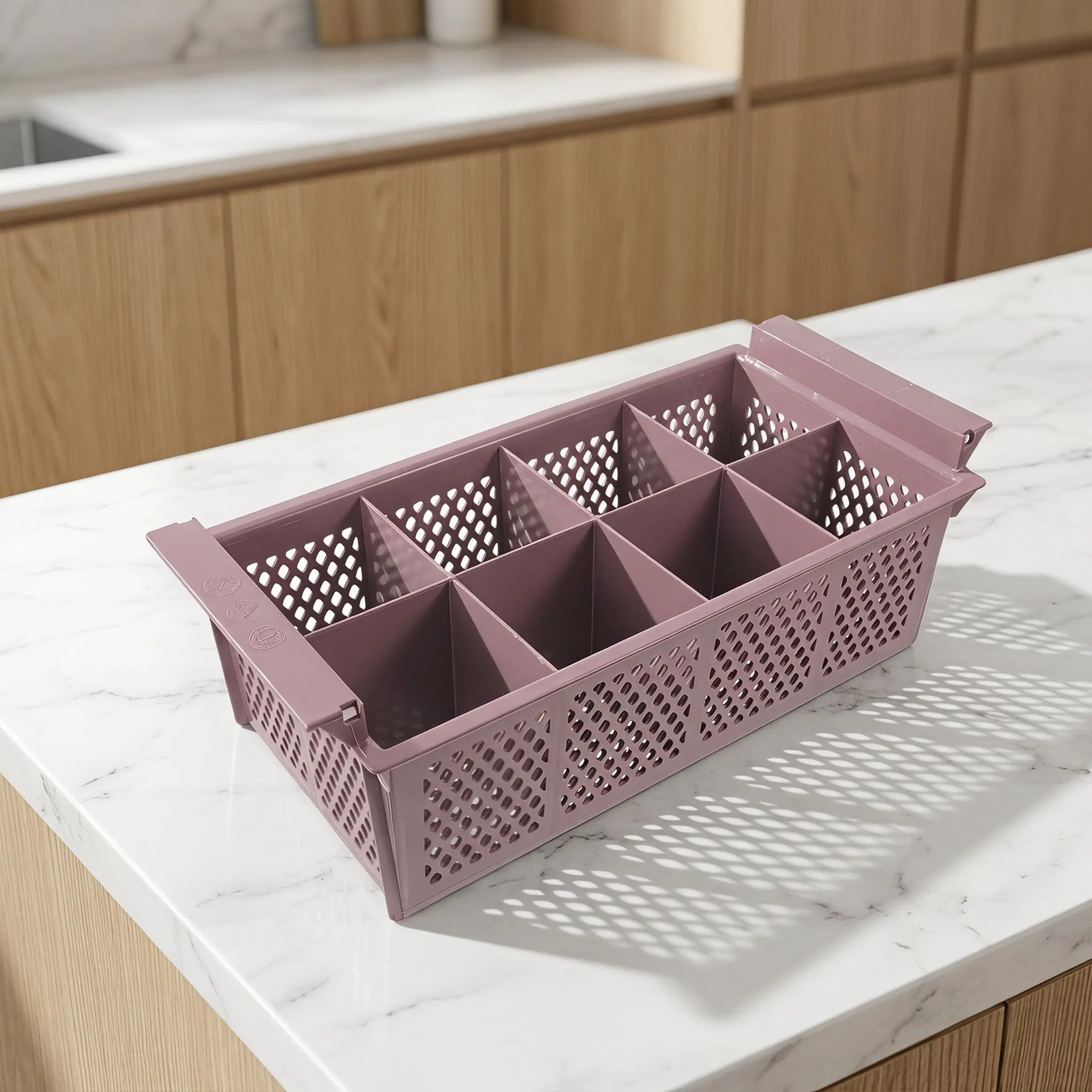 8 Compartment Commercial Dishwasher Silverware Basket Cutlery Organizer Holder 8 Slot Silverware Storage Basket for Countertop