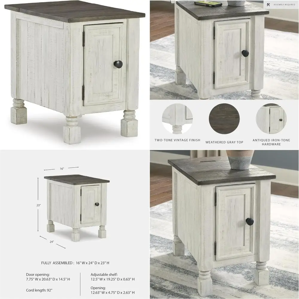 طاولة جانبية لكرسي الريف على الطراز الفرنسي من أشلي هافالانس باللون الأبيض والرمادي