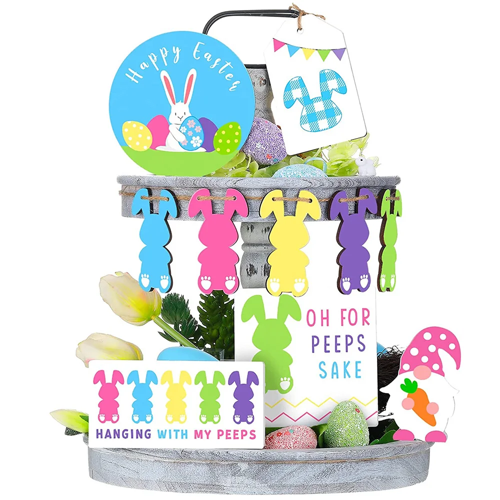

1 Set Easter Day Tiered Tray Wooden Ornament Decoration Festival Gift Party Decor Accessories Xmas New Year Decor