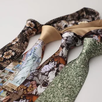MUGIVALA 8 cm breite Vintage-Krawatte mit Katzenmotiv, Blumenmuster, für Herren, nostalgischer Retro-Anzug, Hemd, formelle Business-Casual-Modeaccessoires