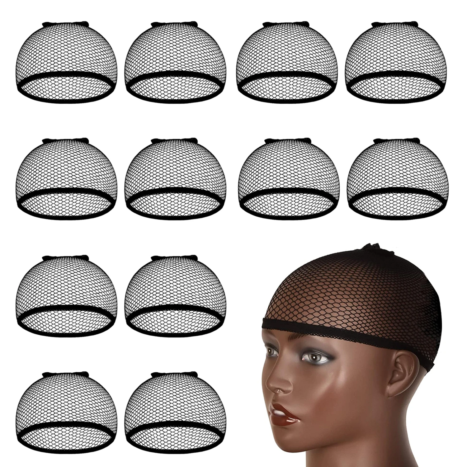 12pcs Stretchable Elastic Hair Nets - Open End Mesh Net Wig Cap for HairStyling - High Quality and Durable