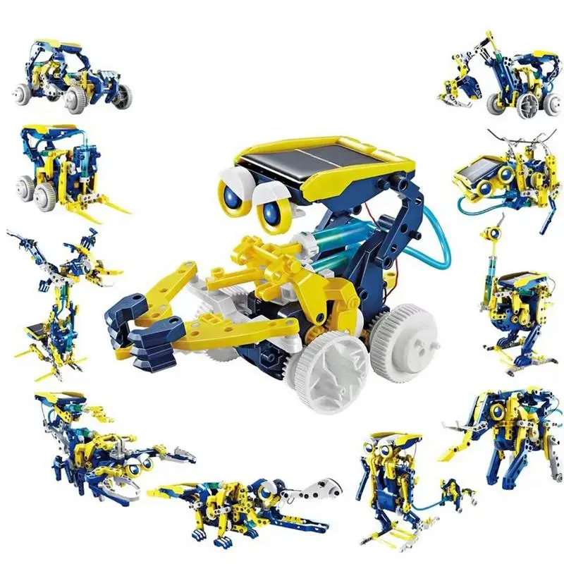 Auto-montado Solar Powered Robot Brinquedos, educação infantil para estudantes, engenharia Building Block Kit, F0R