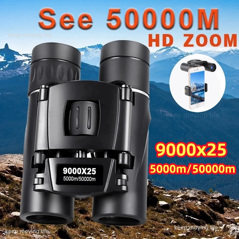 9000X25 HD Portable Powerful Binoculars Long Range BAK4 Telescope Jumelles Folding Optics Binoculars for Hunting Camping Outdoor