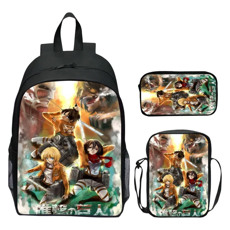 Children's backpack three piece set attack on Titan, giant student backpack, toddler backpack, shoulder bag, pencil case