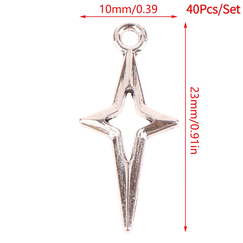 40Pcs 23x10mm Antique Silver Color Openwork Star Charms For Jewelry Making Diy Accessories.