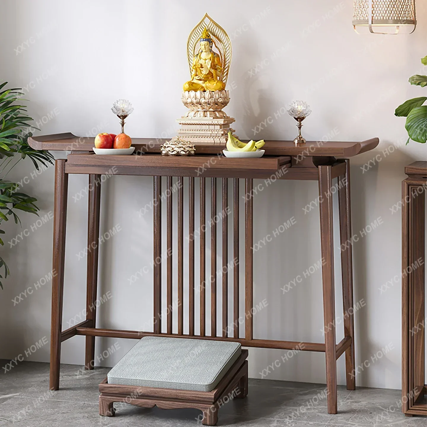 Z Chinese solid wood table incense case household black walnut entrance table table Zen
