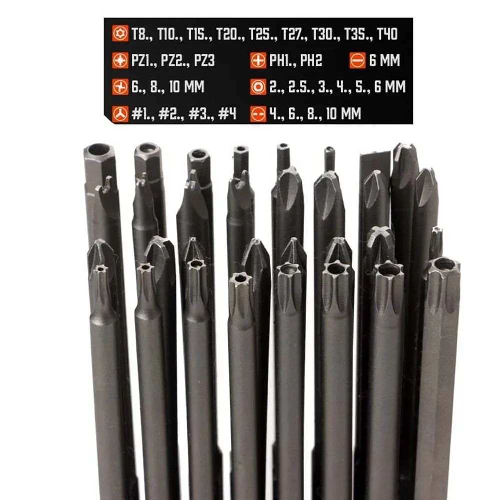 32pcs 150mm Push Button Switch Screwdriver Bit Set Long Torx Tamper Proof Spanner 1/4inch Hex Shank PH1 PH2 PZ1 PZ2 Part Tool