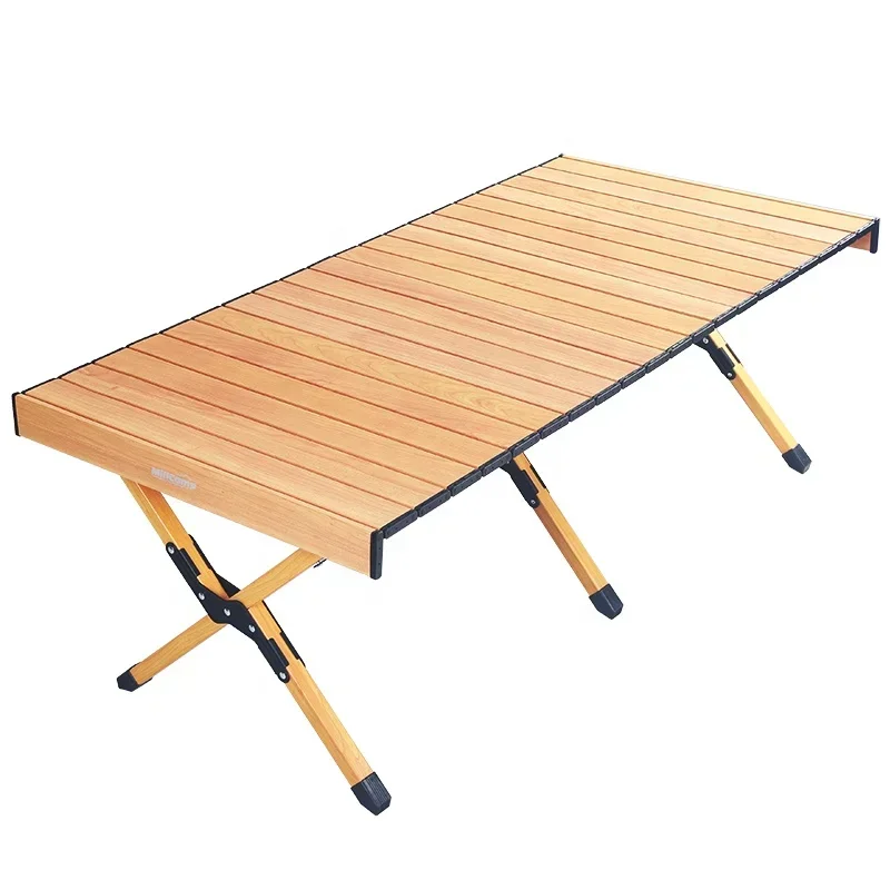 

In Stock Wood Grain Outdoor Picnic Egg Roll Table Camping Folding Table Portable Foldable Picnic Table