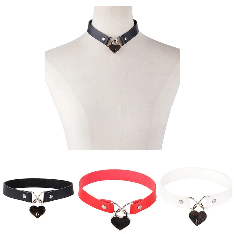 Eenvoudige Punk Gothic Heart Lock Choker Ketting Binding Vrouwen Exotische Fetish Bdsm Bondage Clubwear Verleiding Sexy Accessoires