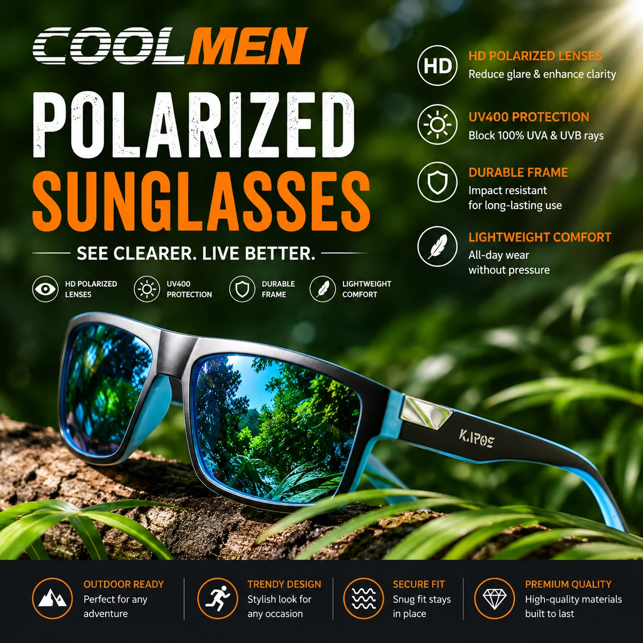 

COOLMEN Classic Polarized Sunglasses Men Women UV400 Sun Glasses Fishing Driving Hiking Goggles Outdoor Sport Eyewear YZ2021