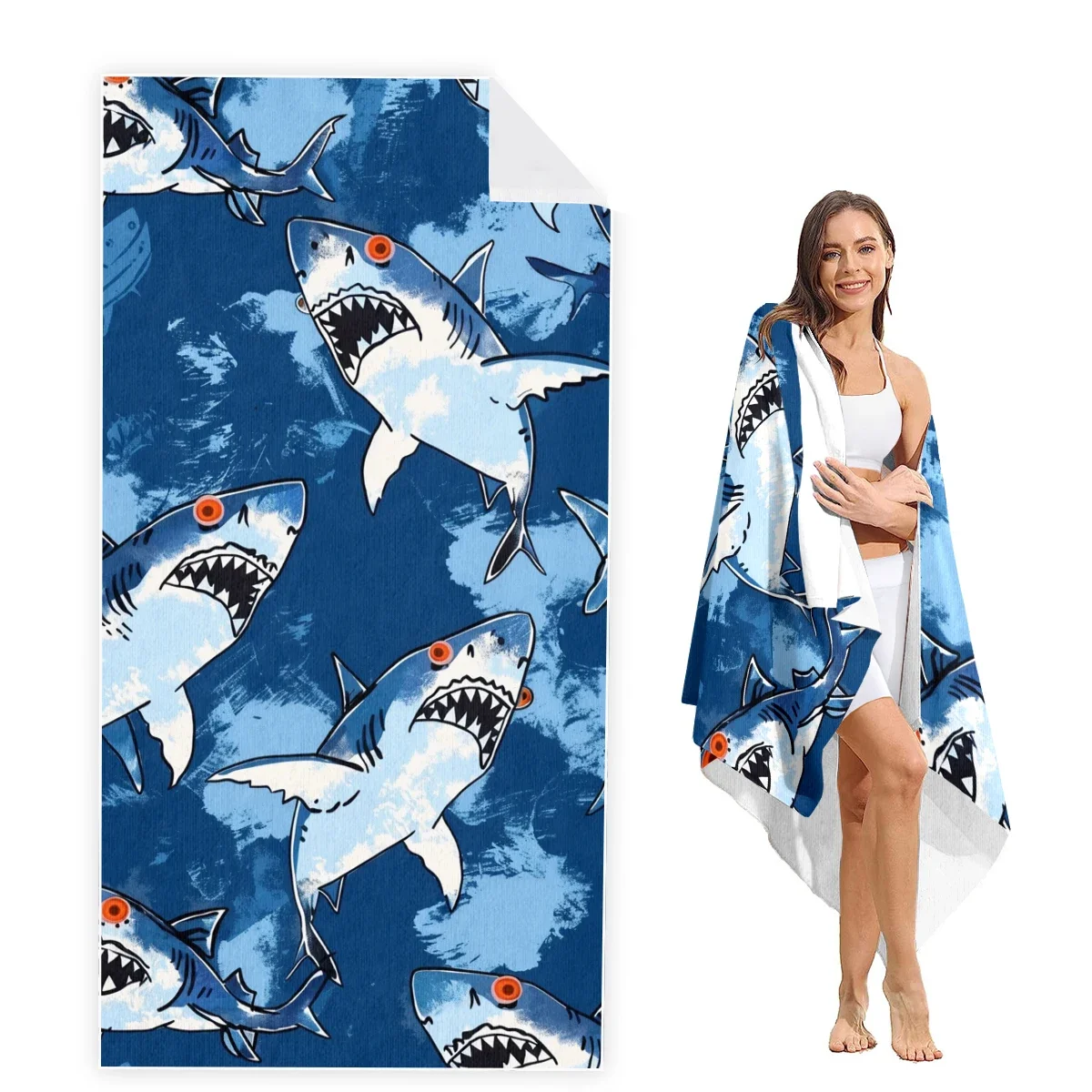 

Shark Beach Towel Oversized, Super Absorbent Sand Free Thick Microfiber Beach Towel,Beach Towels for Kids,Men,Women,Girls