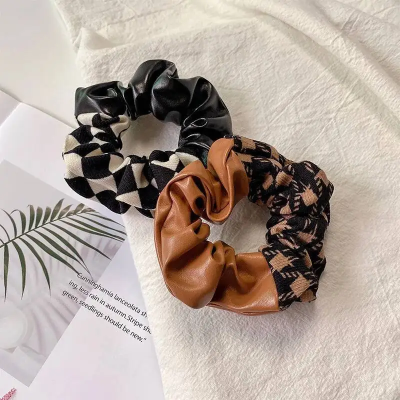 Ponytail Hair Tie Hair Rope Headwear Trendy Leather Scrunchie Elegant Patchwork Swallow Gird Pattern Hair Bands PU Scrunchies