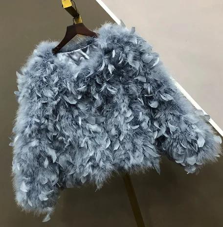 NANCYLIM Women's Short Ostrich Feather Fur Coat Solid Color 7